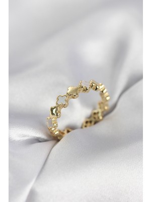 Nuvigo Gold Renk Sedefli Yonca Model Kadın Yüzük - TJ-BYK4030