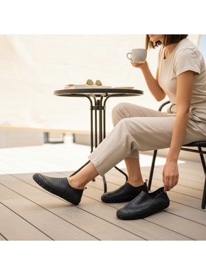 Emek Muhdamad Kadın Erkek Siyah Kaymaz Taban Deniz Plaj Ayakkabısı