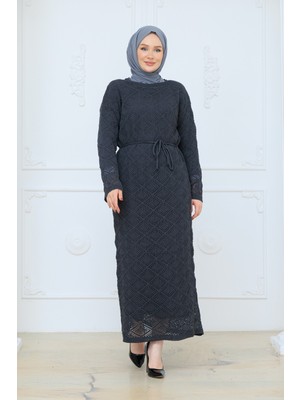 Pamuk Butik Kadın Ispanyol Kol Fitilli Fileli Içlikli Triko Elbise -PMK517