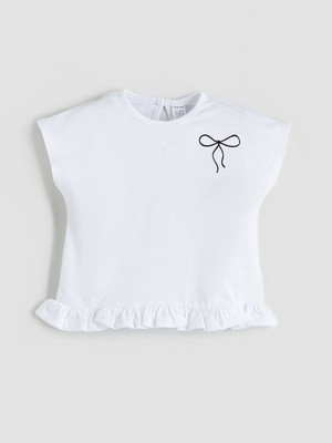 Lc Waikiki Yeni Sezon Bisiklet Yaka Fiyonk Baskılı Kız Bebek Bluz