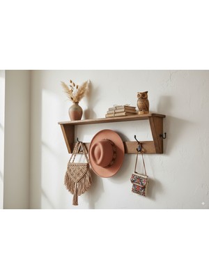 Normadia El Yapımı Masif Meşe Duvar Organizeri, Raf ve Yan Askılı Çok Amaçlı Kullanım