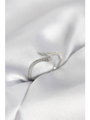 SHC4200 Mey Ithalat® Gümüş Renk Yılan Model Zirkon Taşlı Kadın Yüzük