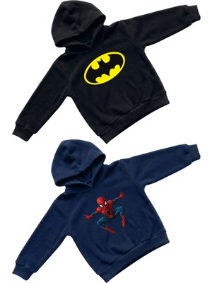 Machi Süper Kahraman Serisi Erkek Çocuk Sweatshirt Ikili Batman & Örümcek Adam Baskılı Kapüşonlu Hoodie