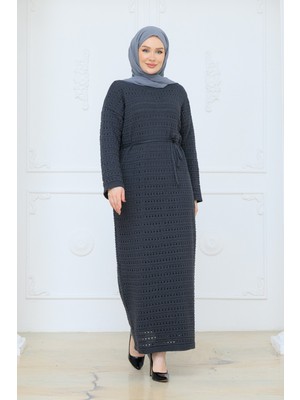 Pamuk Butik Kadın Içlikli Fileli Merserize Triko Elbise -PMK519