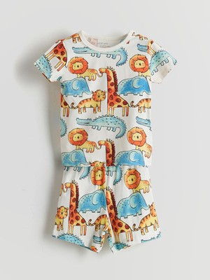 Lc Waikiki Yeni Sezon Bisiklet Yaka Baskılı Erkek Bebek Şortlu Pijama Takımı