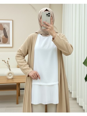 Moda Morfo Eteği Pliseli Sıfır Kol Modal İçlik  -Beyaz