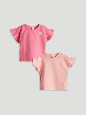 Lc Waikiki Yeni Sezon Bisiklet Yaka Çiçekli Kız Bebek Tişört 2'li