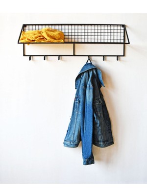 Normadia Siyah Tel Duvar Rafı, 6 Kanca ile Fonksiyonel ve Şık Tasarım