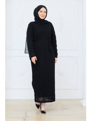 Pamuk Butik Kadın Ispanyol Kol Fitilli Fileli Içlikli Triko Elbise -PMK517