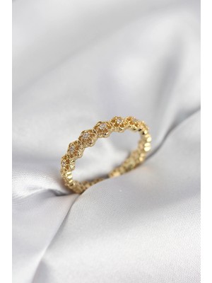 SHC4200 Mey Ithalat® Sıralı Çiçek Model Gold Renk Zirkon Taşlı Kadın Yüzük