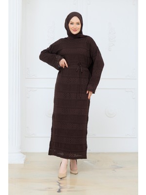 Pamuk Butik Kadın Merserize Içlikli Fileli Ajurlu Triko Elbise -PMK520