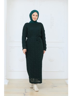 Pamuk Butik Kadın Ispanyol Kol Fitilli Fileli Içlikli Triko Elbise -PMK517