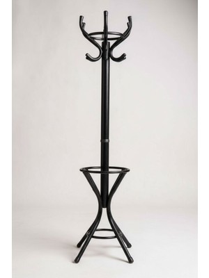 Normadia Şık Siyah Metal Ayaklı Portmanto ve Askılık, Şemsiye Bölmeli Tasarım