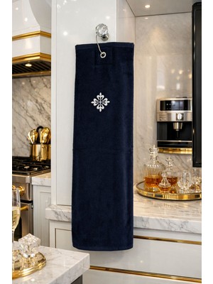 Luxechef Nakışlı Şef Mutfak Havlusu – %100 Pamuk, Askılı, Profesyonel Kullanım – Lacivert