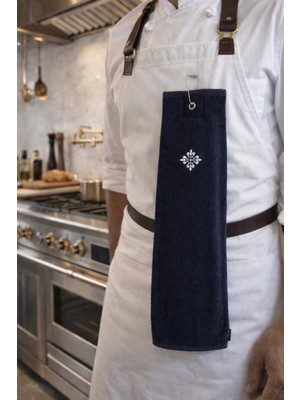 Ege Cotton Luxechef Nakışlı Şef Mutfak Havlusu – %100 Pamuk, Askılı, Profesyonel Kullanım – Lacivert jakarlı Premium Kalite