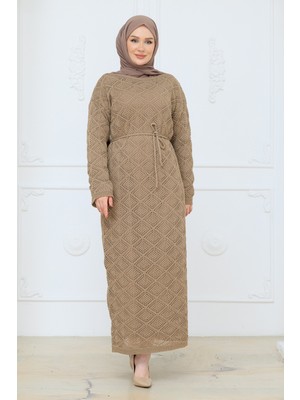 Pamuk Butik Kadın Ispanyol Kol Fitilli Fileli Içlikli Triko Elbise -PMK517