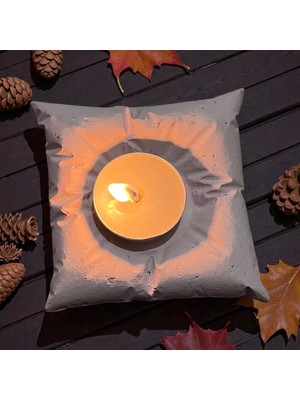 Yastık Görünümlü Minder Mumluk – Kare Dekoratif Taş Tozu Mumluk + Tealight Mum Hediyeli
