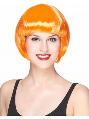 Tp Buğz Neon Turuncu Renk Açık Turuncu Küt Parti Peruğu