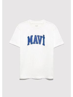 Mavi Mavi Logo Baskılı Ekru Tişört 6610418-70057
