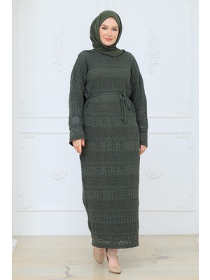 Pamuk Butik Kadın Merserize Içlikli Fileli Ajurlu Triko Elbise -PMK520