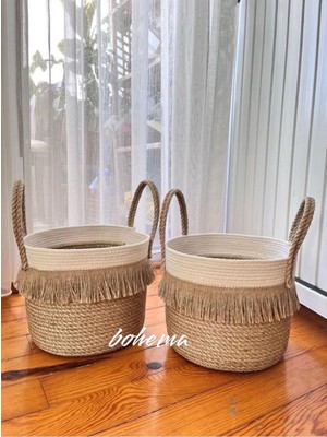Bohema Home Hasır Jüt Sepet Saksı Düzenleyici