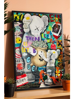 Satürn Design There Is No Planet B Çerçeveli Tablo Kaws Companion Karakteri Yatak Başı Veya Çalışma Masası Dekoru Street Art