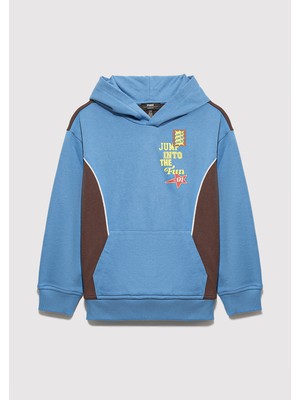 Mavi Baskılı Kapüşonlu Mavi Sweatshirt 6S10166-70724