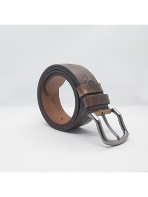 Paşala Leather Hakiki Deri Erkek Spor Kemer Kahverengi 4 cm Dikiş Detaylı Dayanıklı Tokalı Kutulu Teslimat