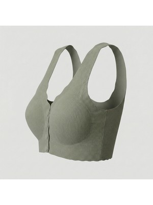 Tobare To Bare Rahat Lazer Kesim Fitilli Crop Kadın Dikişsiz Toparlayıcı Pedli Düğmeli Büstiyer Sütyen