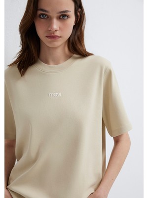 Mavi Mavi Logo Baskılı Bej Tişört 1612829-70325