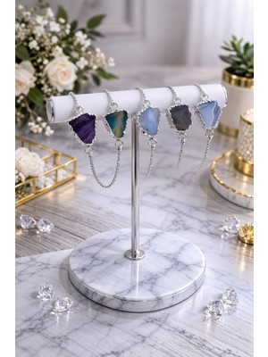 Dasemura Gümüş Tel Kelepçe  Renkli Kuvars Akik Doğal Taş Bileklik 1 Adet Rastgele Model