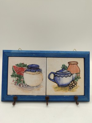 Normadia Vintage Seramik Duvar Askılığı Anahtarlık, Ahşap Çerçeveli Dekoratif
