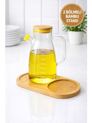 Medushop Bambu 2 Bölmeli Yağdanlık Altlığı 23,5X12 cm Sosluk Standı Mutfak Düzenleyici Ahşap