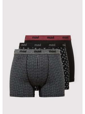 Mavi 3lü Siyah Baskılı Boxer 0912225-900