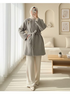 Modamorfo Içi Astarlı Tek Düğmeli Kemerli Sakallı Kap -Taş