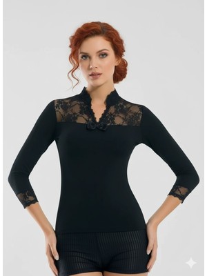 Giyim Geniş Dantelli Patlı Uzun Kollu Elestan Bluz  2176
