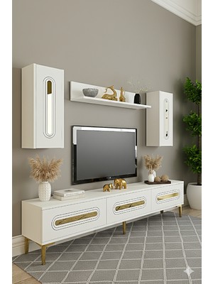 Yumedi Design TVR1804BG - Ethema Tv Ünitesi Takımı 180CM Beyaz-Gold