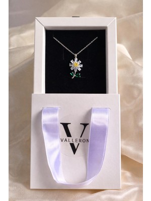 Zirkon Taşlı Altın Kaplama Papatya Kolye - Kadın Çiçek Figürlü Günlük Şık Hediye Takı Özel Kutusunda