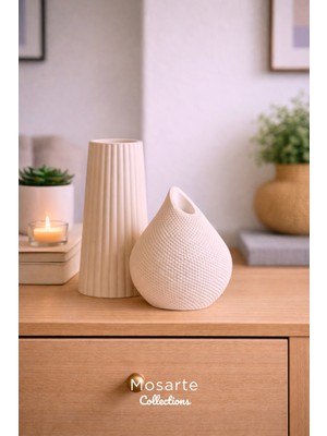 Mosarte Atelier White Series - Modern Beyaz Vazo & Heykel Seti