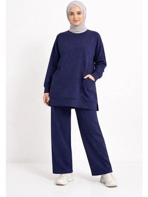 Indispensablely Osy Modal Yumuşak Dokulu Kumaş Tesettür Cepli̇ Tuni̇k Pantolon Takim - Laci̇vert