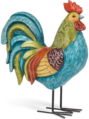 Astera Uzun Renkli Horoz Dekoratif Obje 34*26*11 cm Metal Reçine