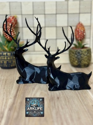 ARKlife 3D Electronic 2'li Geometrik Geyik Ev & Ofis Şık Dekoratif Raf Süs ve Hediyelik Biblo Seti Çift Figürü