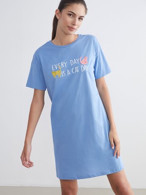 Lc Waikiki Yeni Sezon Bisiklet Yaka Baskılı Kadın Gecelik