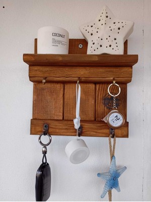 Normadia Şık Ahşap Duvar Rafı ve Anahtarlık Seti, Dekoratif ve Kullanışlı