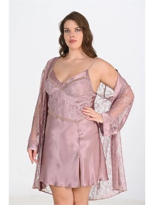 Giyim Büyük Beden 2li Vizon Sabahlık Takımı Bigsize 6205