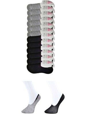 Giyim Siyah ve Gri Kadın Babet Çorap 12 Çift