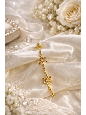 Altın Renk Zirkon Taşlı Çiçek Detaylı Tenis Bileklik Kadın Şık Hediye Bileklik Özel Kutulu