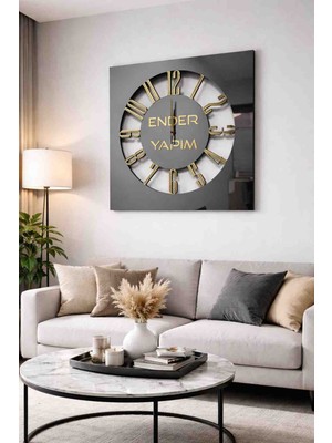 Modern Tasarım Aynalı Duvar Saati – Gold Detaylı Şık Dekor Saat