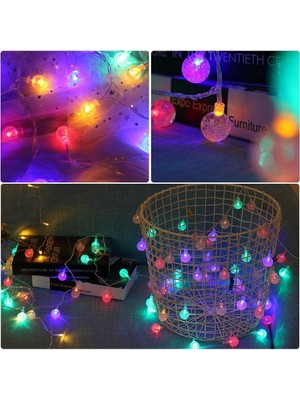 Horasan Ticaret 5 M 28 LED Kristal Top Gün Işığı – Şeffaf Kablo – Fişli Eklemeli