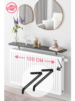 Normadia Şık Siyah Mermer Uçan Raf 120X18 Cm, Modern Dekoratif Tasarım